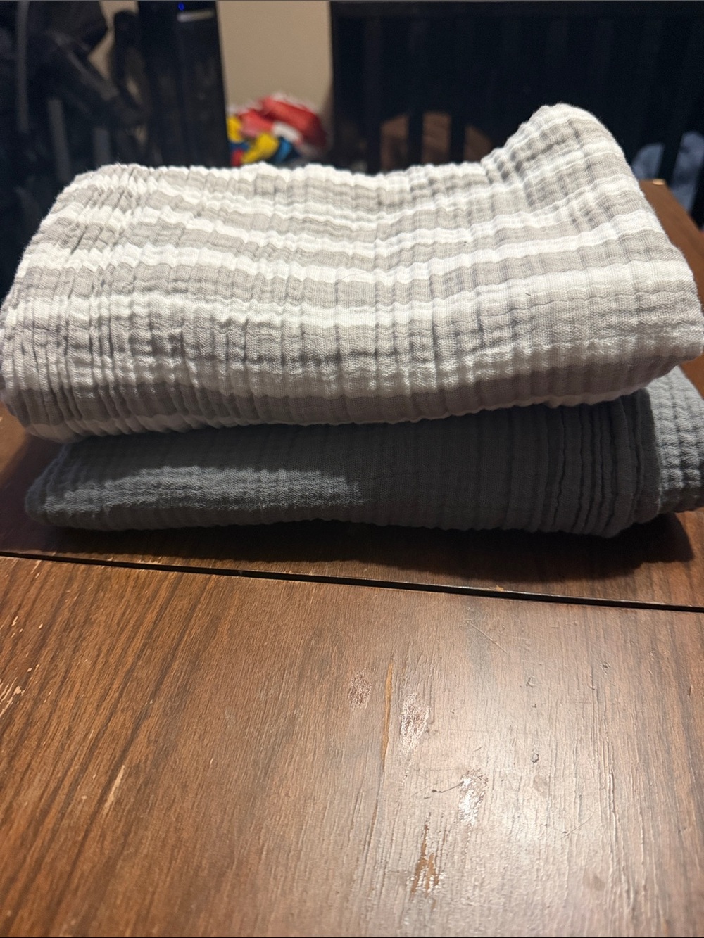 cloud island Ribbed Cotton Throws - Light Gray and Medium Gray